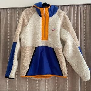 Nike Retro Heritage High Pile 1/2 Zip Pull Over Hoodie  Mens Small Blue Orange